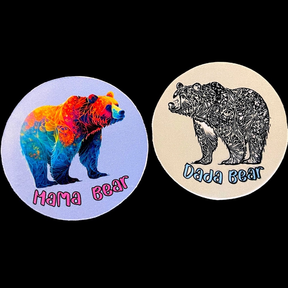 Mama Bear, Dada Bear Coaster set with infused ink on neoprene